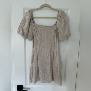 Abercrombie Beige Puff Sleeve Linen Mini Dress